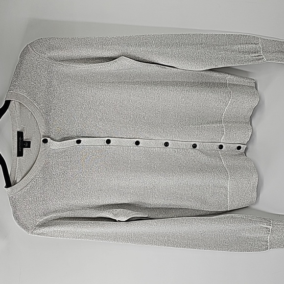 Ann Taylor Silver Metallic Button Front Sweater - Picture 1 of 10